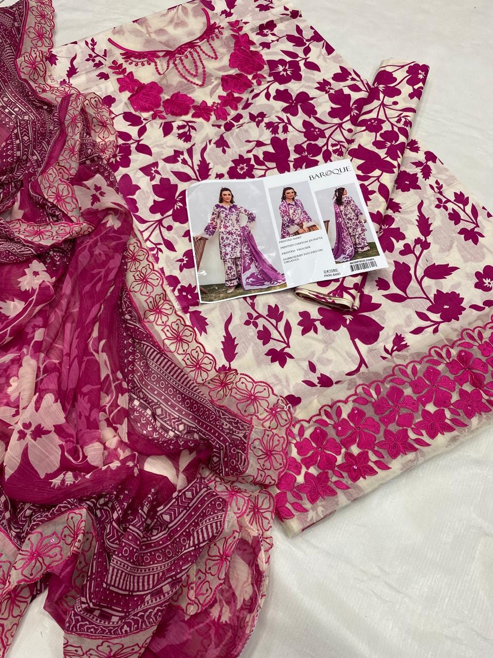 IZNIK-PINK BLOOM-PRINTED EMBROIDERED LAWN 3PC (SL-1755)