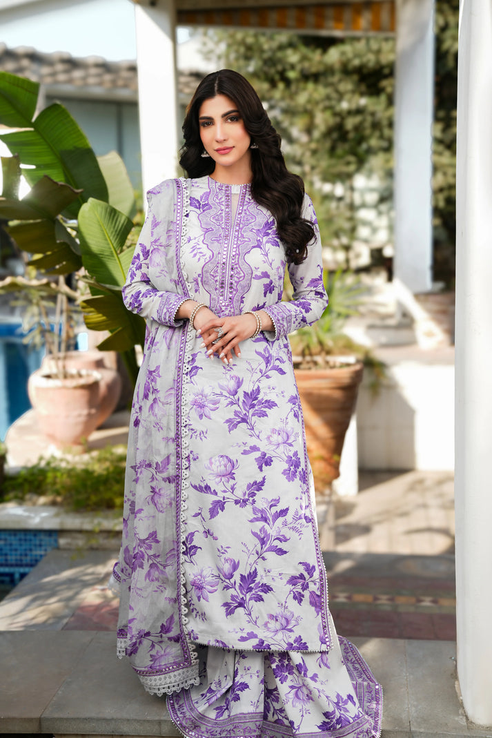 Purple Bloom Lawn Unstiched 3pc Printed With Patches SL-1955