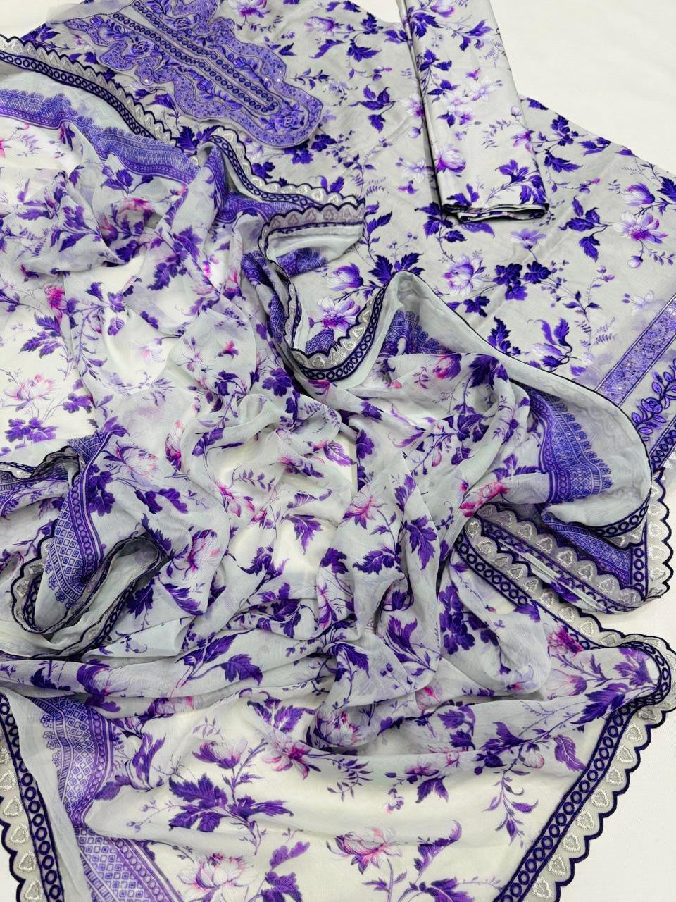 Purple Bloom Lawn Unstiched 3pc Printed With Patches SL-1955