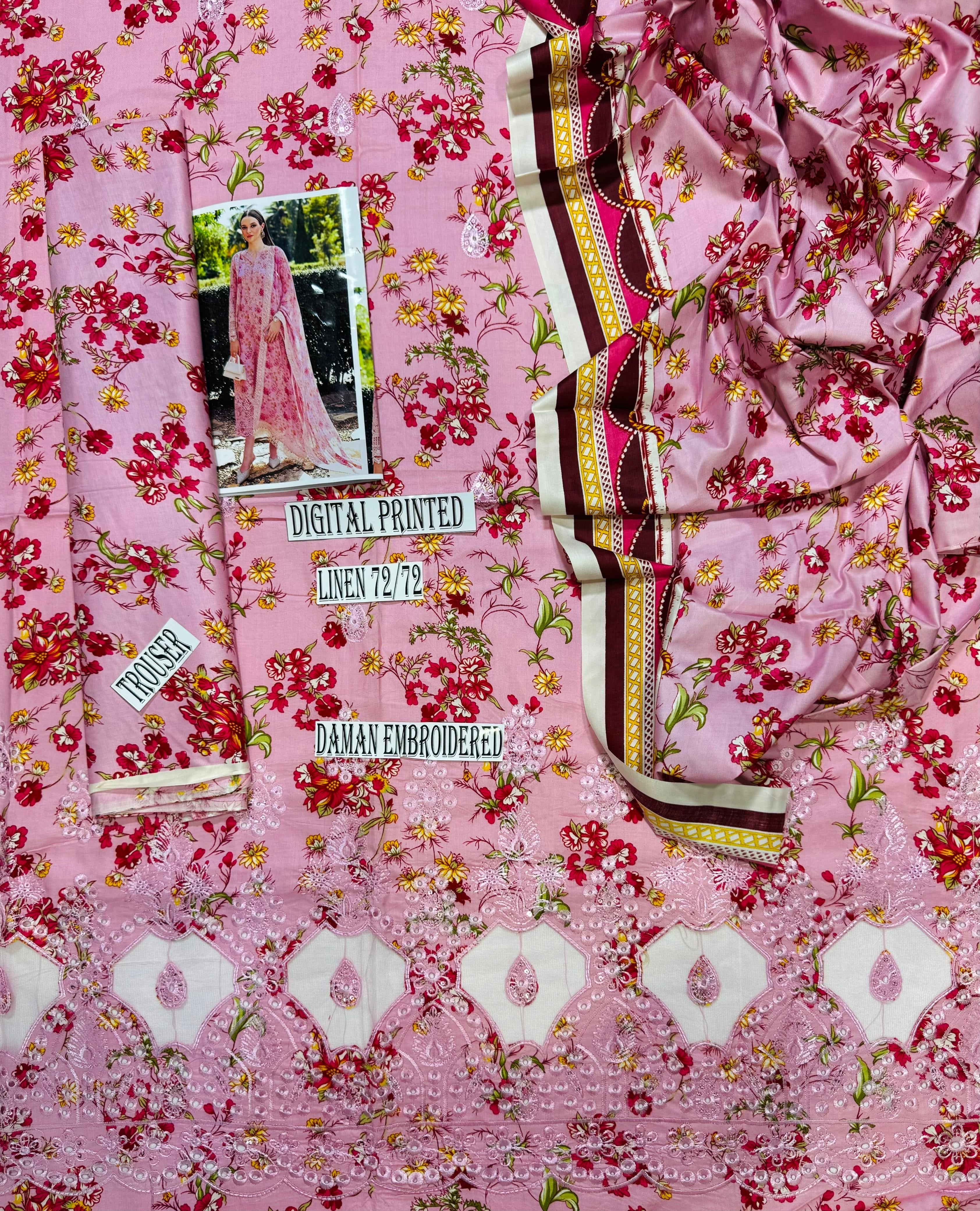 MARIA B-LUXE-EMBROIDERED PRINTED LINEN UNSTICHED 3pc (SL-911)