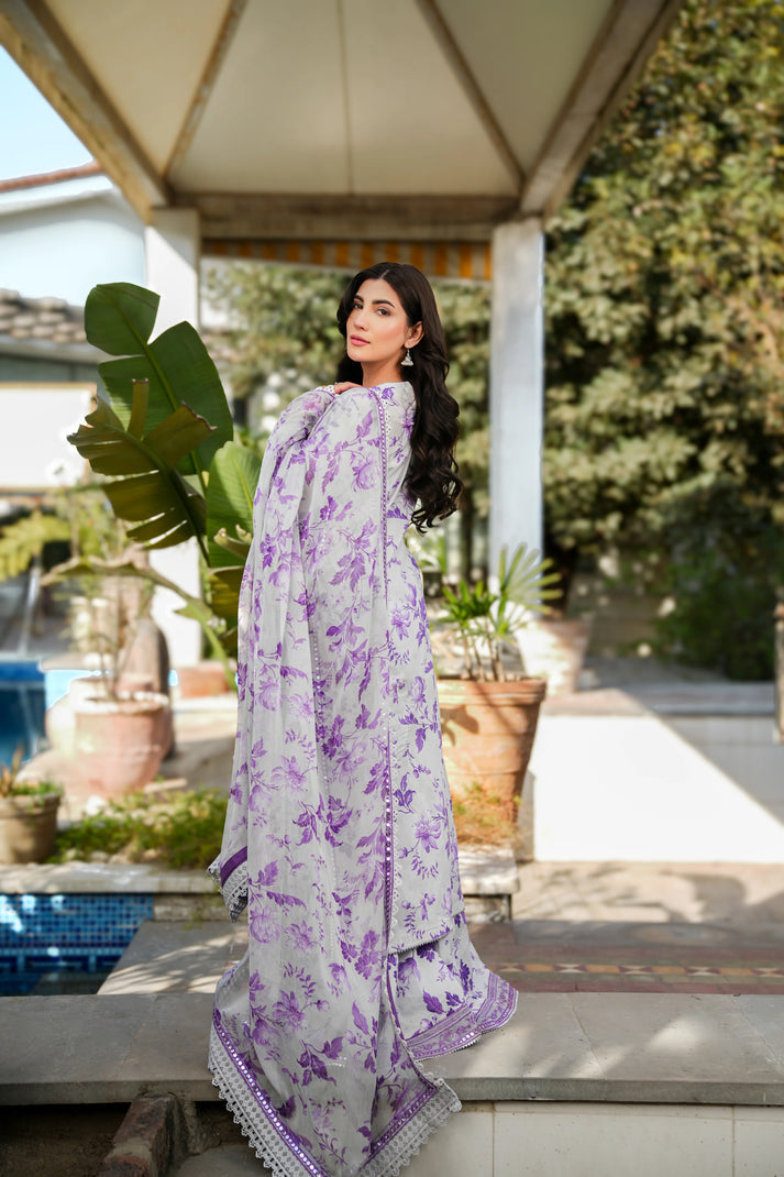 Purple Bloom Lawn Unstiched 3pc Printed With Patches SL-1955