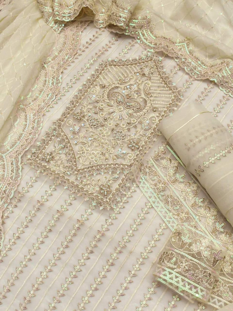 AKBAR ASLAM-LUXURY EMBROIDERED HANDEMBLISH - UNSTICHED FORMAL DRESS ORGANZA 3PC (SL-9884)