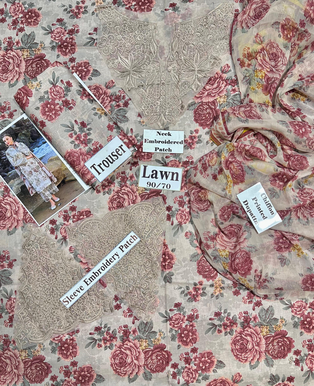 Baroque Print Embroidered Lawn 3pc SL-6320