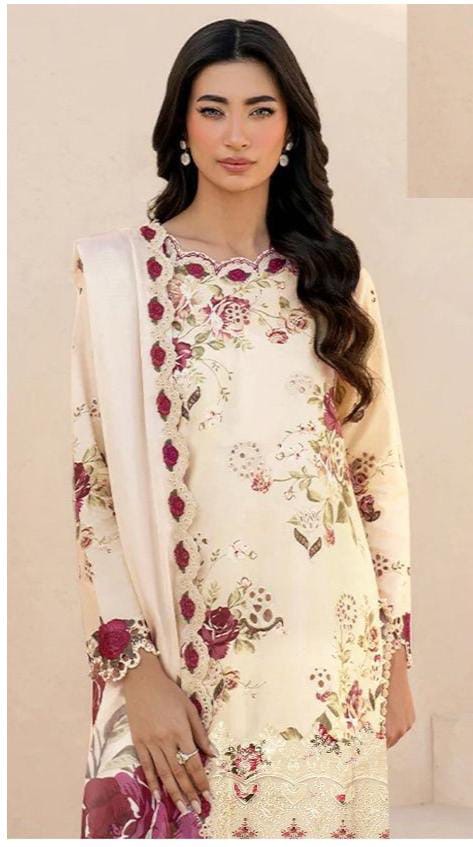 IZNIK LUXE DAMAN APPLIC PRINTED-EMBROIDERED LINEN UNSTICHED 3pc (SL-4839)