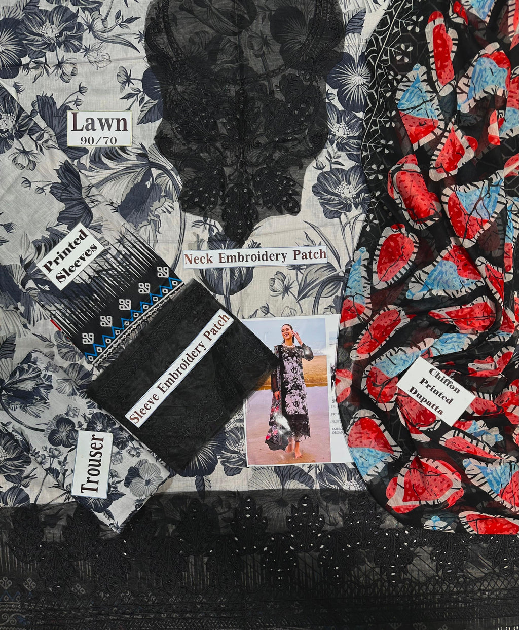 NUREH LAWN PRINT EMBROIDERED 3pc SL-175