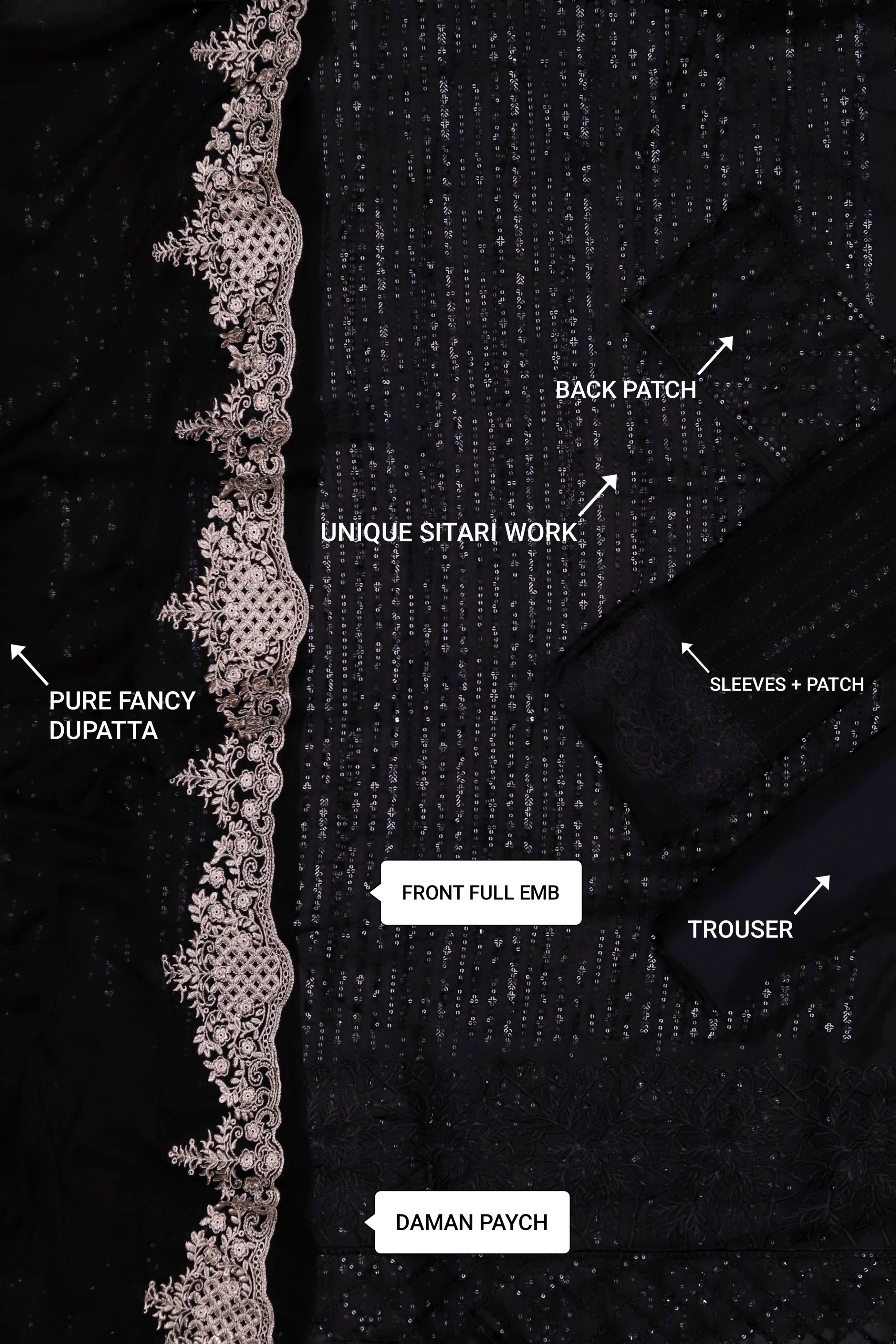 ONYX DOVE - AFROZEH LUXE 3PC UNSTICHED CHIFFON EMBROIDERED FORMAL DRESS (SL-1327)