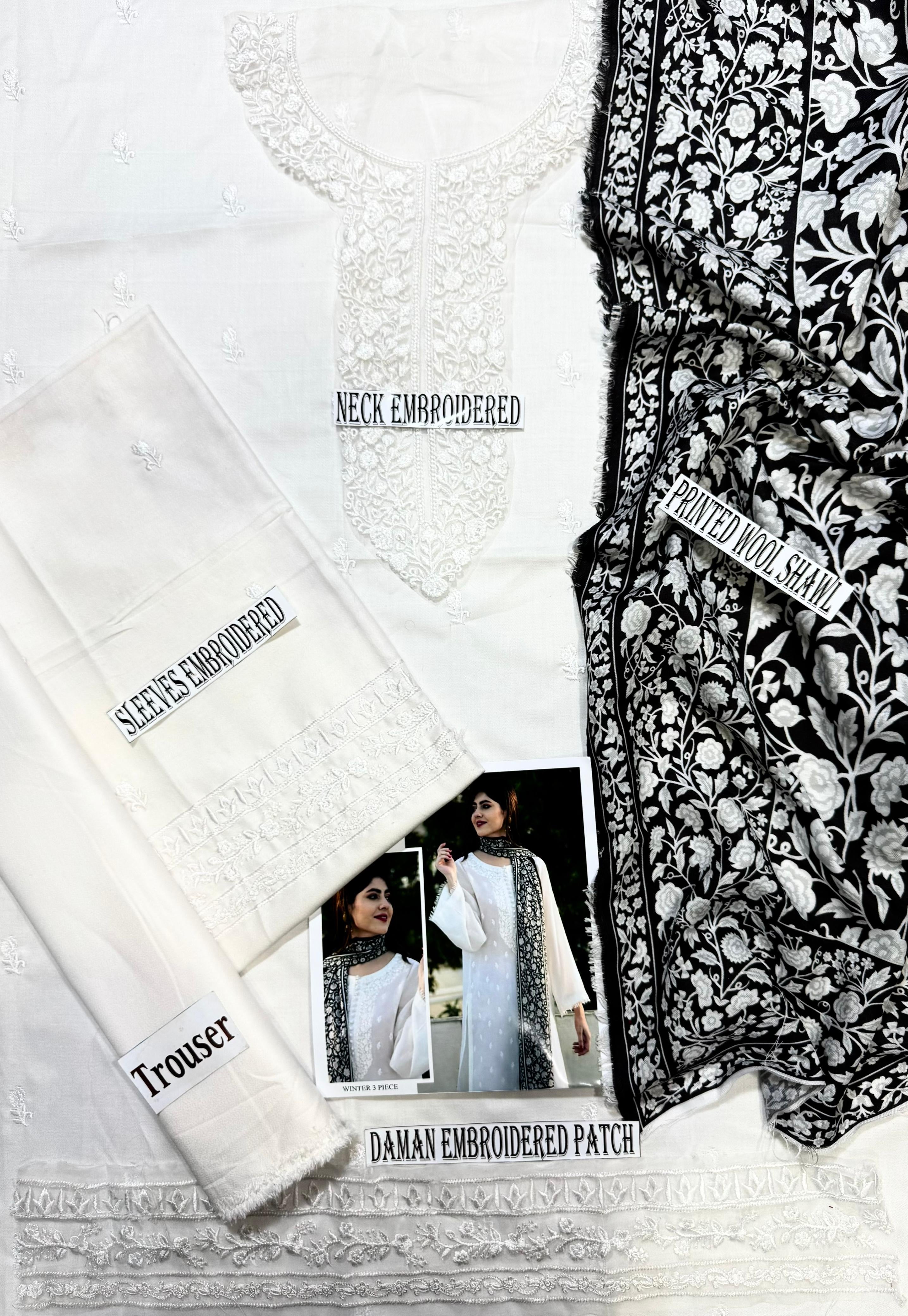 LAILA-EMBROIDERED DHANAK UNSTICHED 3pc (SL-9142)