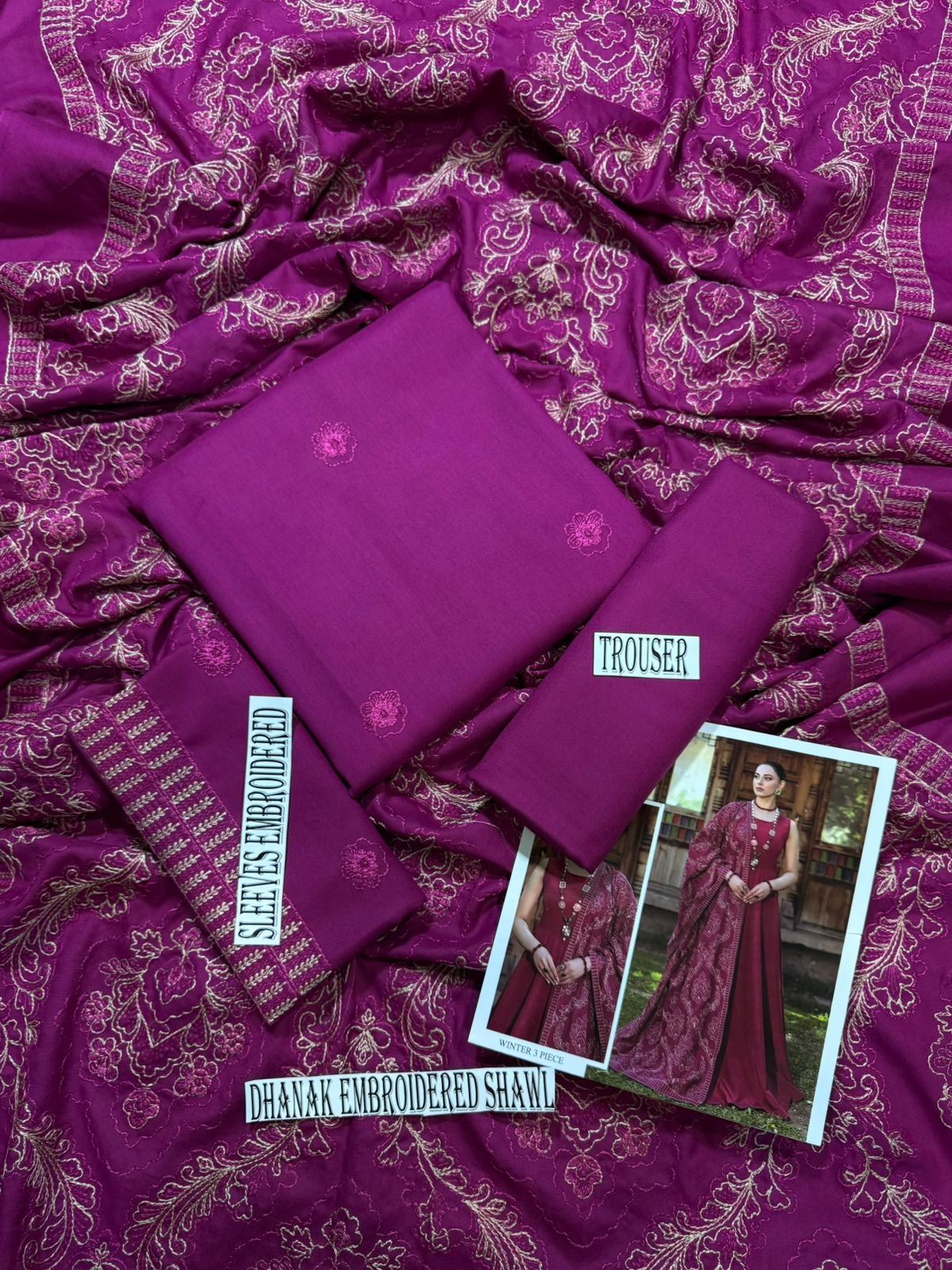 BAREEZE-HEAVY EMBROIDERED DHANAK UNSTICH 3pc (SL-842)