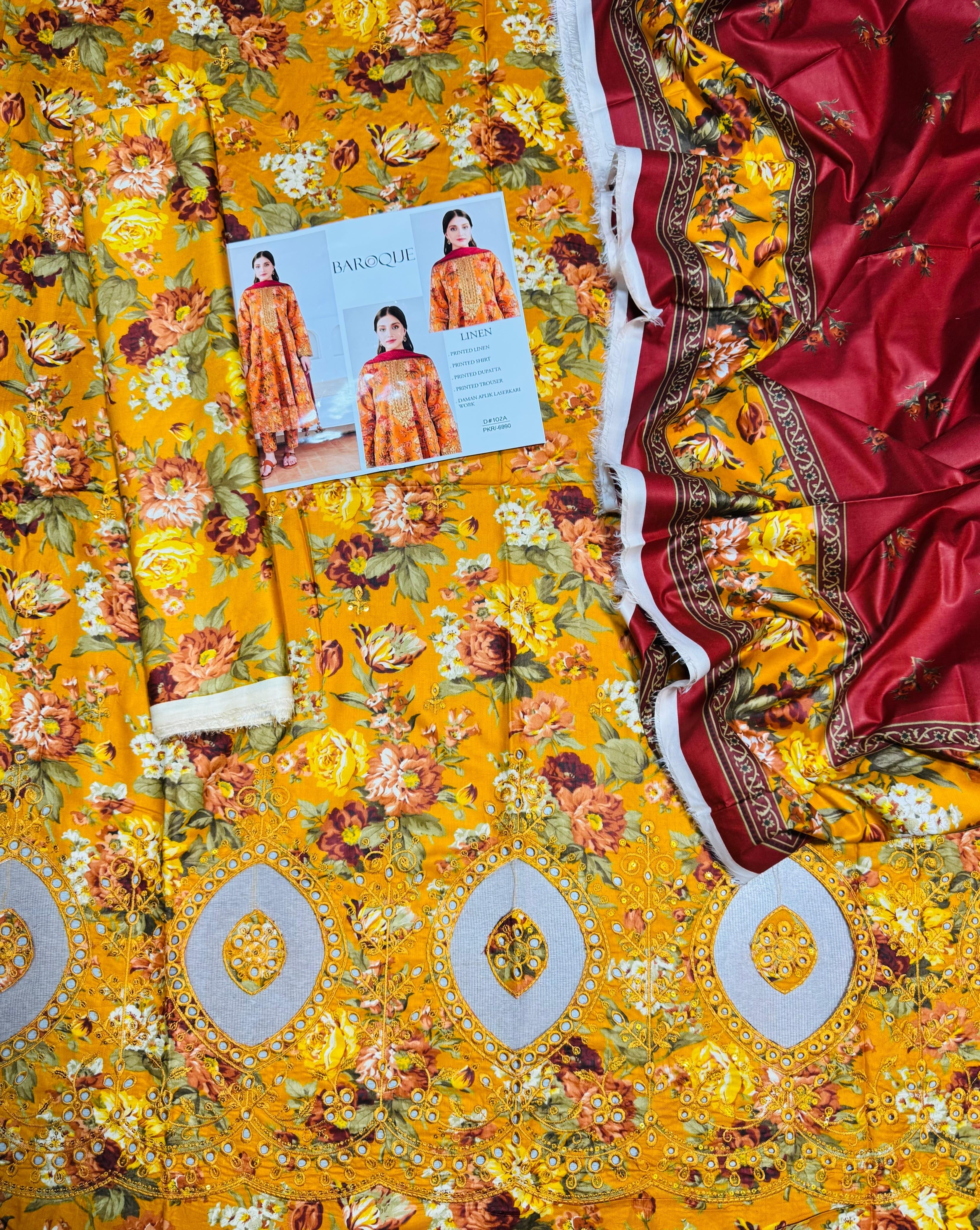 BAROQUE LUXE DAMAN LASER KARI UNSTICHED LINEN 3pc (SL-4334)