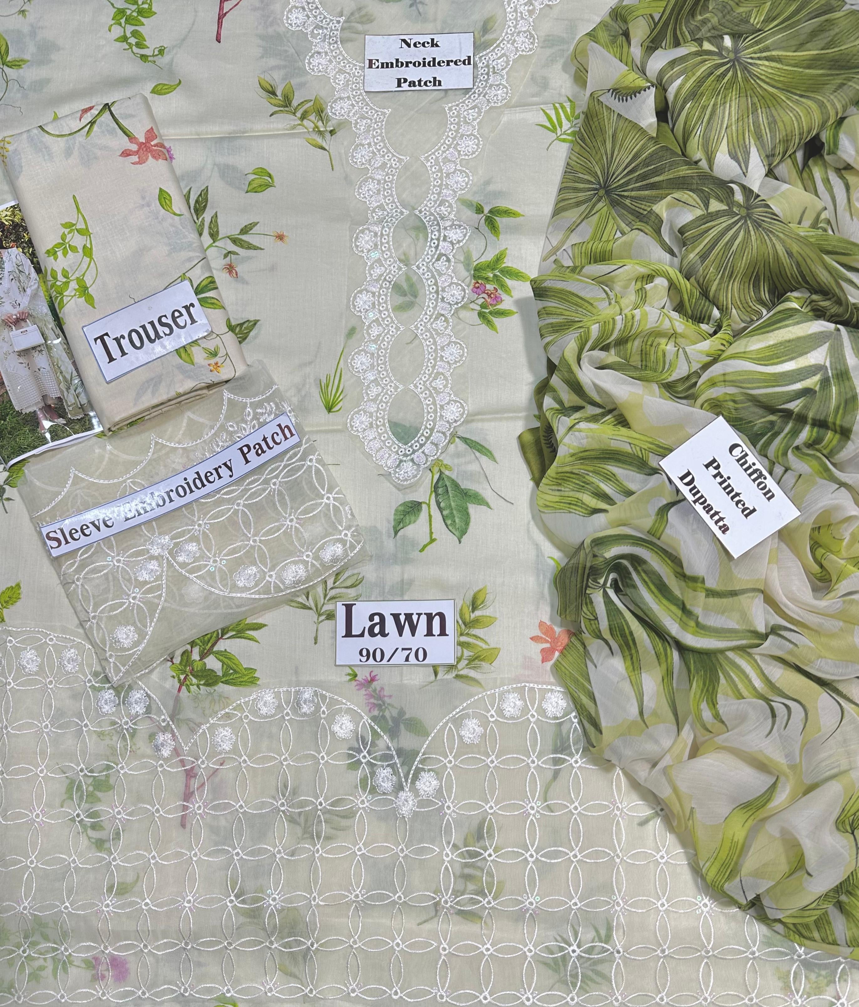 SARDINIA WHITE TULIP EMBROIDERED PATCHES & PRINTED LAWN 3 PIECE DRESS SL-45