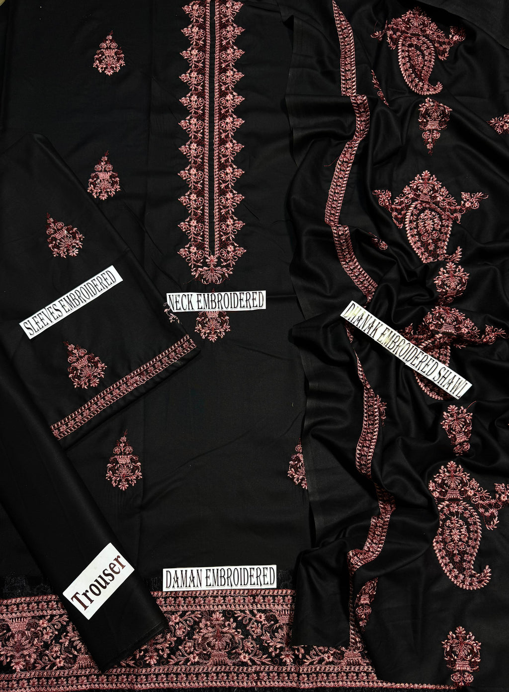 LUXE BREEZE EMBROIDERED DHANAK 3PC WITH HEAVY EMBROIDERED DHANAK SHAWL