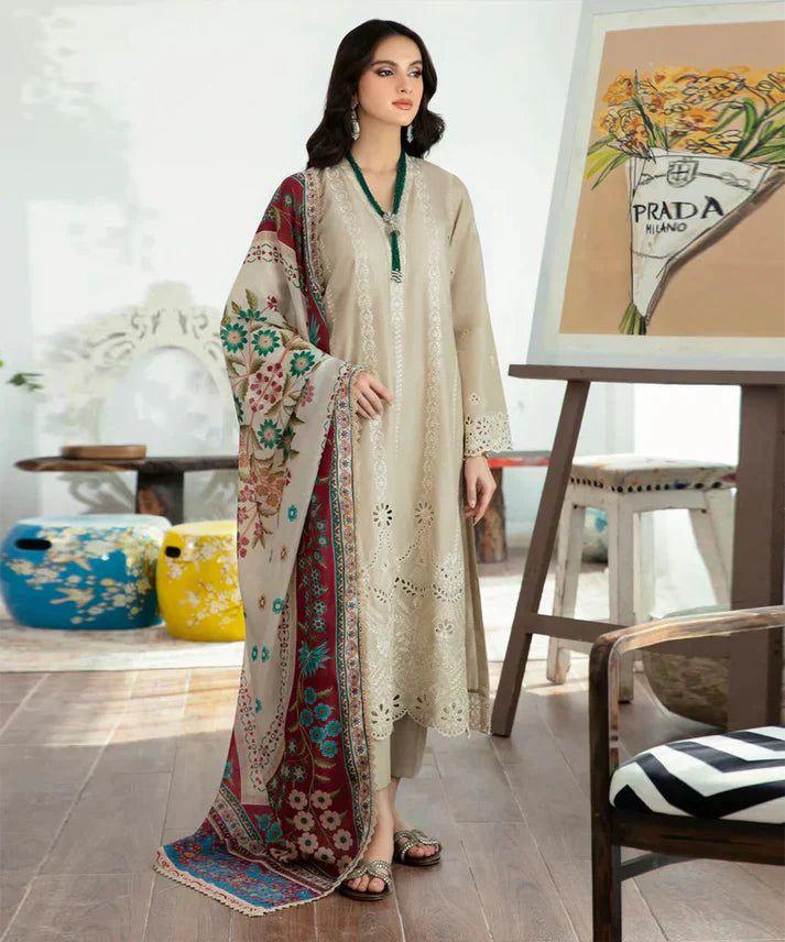 MARIA B EMBROIDERED DHANAK 3PC WITH DAMAN BORING