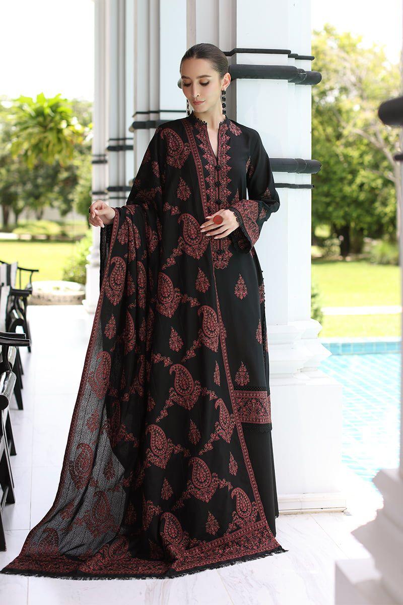 LUXE BREEZE EMBROIDERED DHANAK 3PC WITH HEAVY EMBROIDERED DHANAK SHAWL