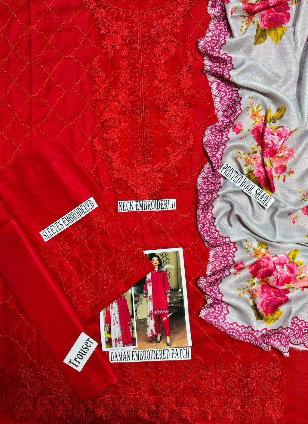 BEAUTIFUL CHARIZMA DHANAK EMBROIDERED 3PC WOOL SHAWL