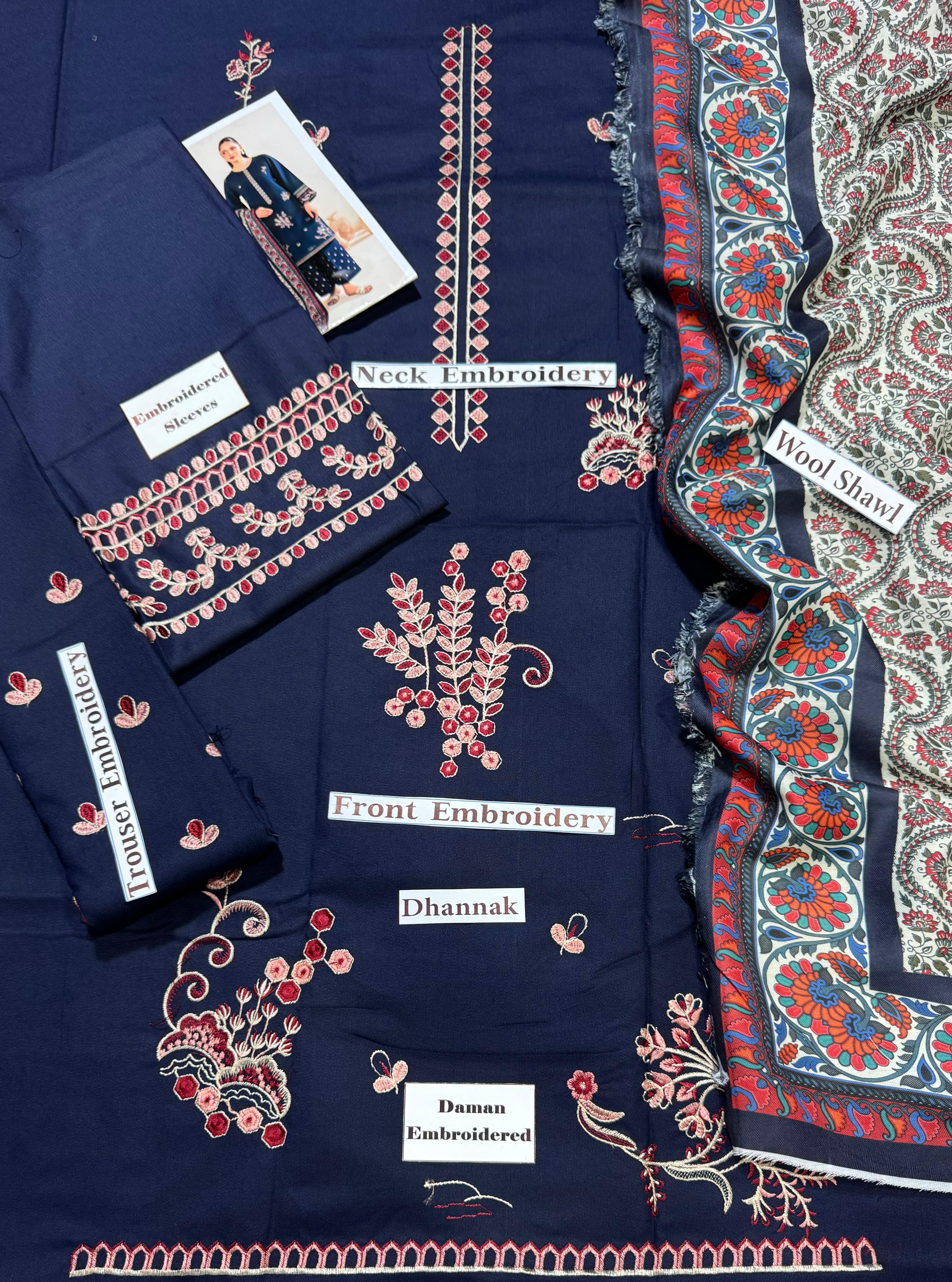 AMEEMA - GARNET EMBROIDERED DHANAK UNSTICHED 3PC (AC-343)