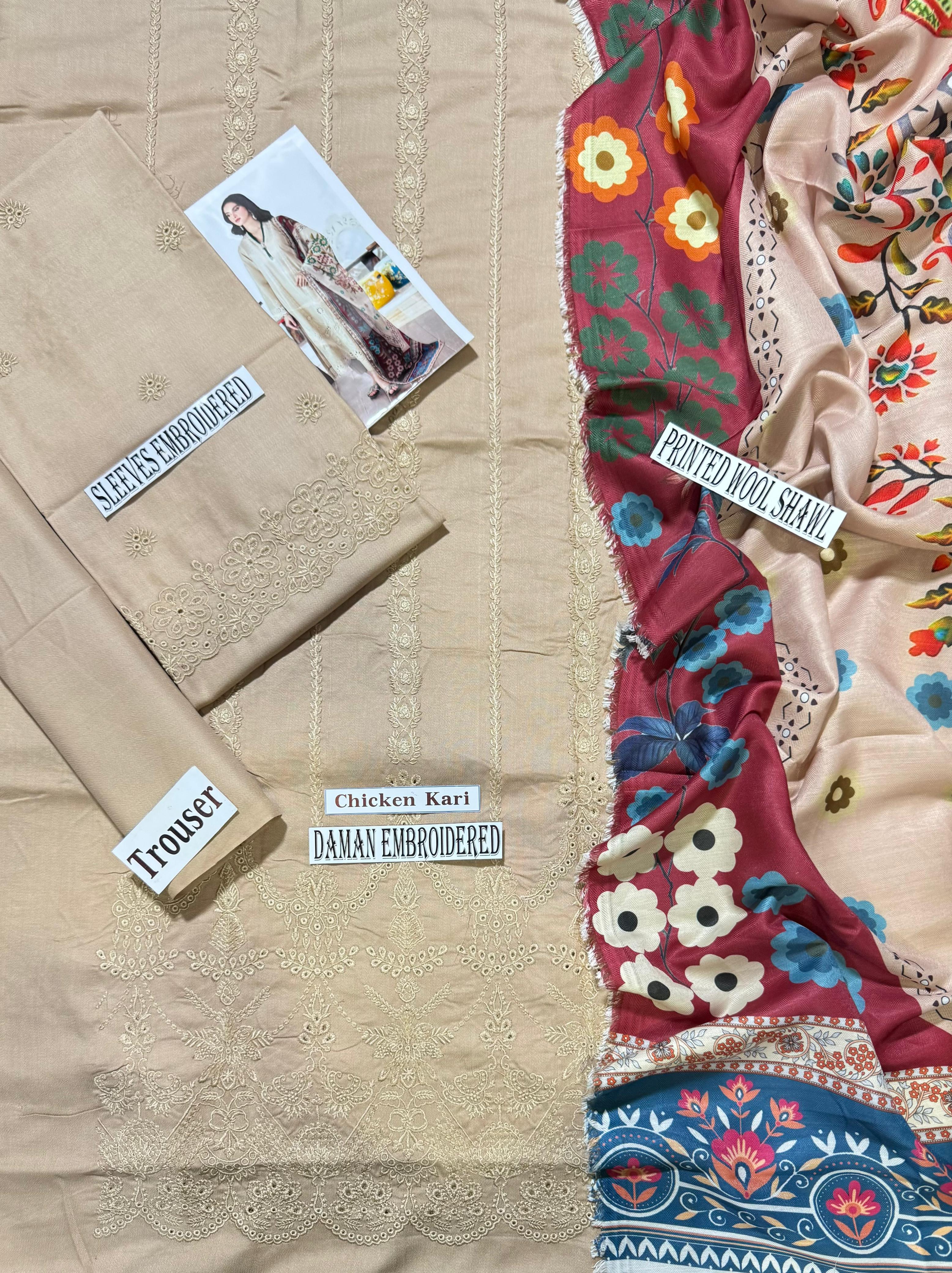 MARIA B EMBROIDERED DHANAK 3PC WITH DAMAN BORING