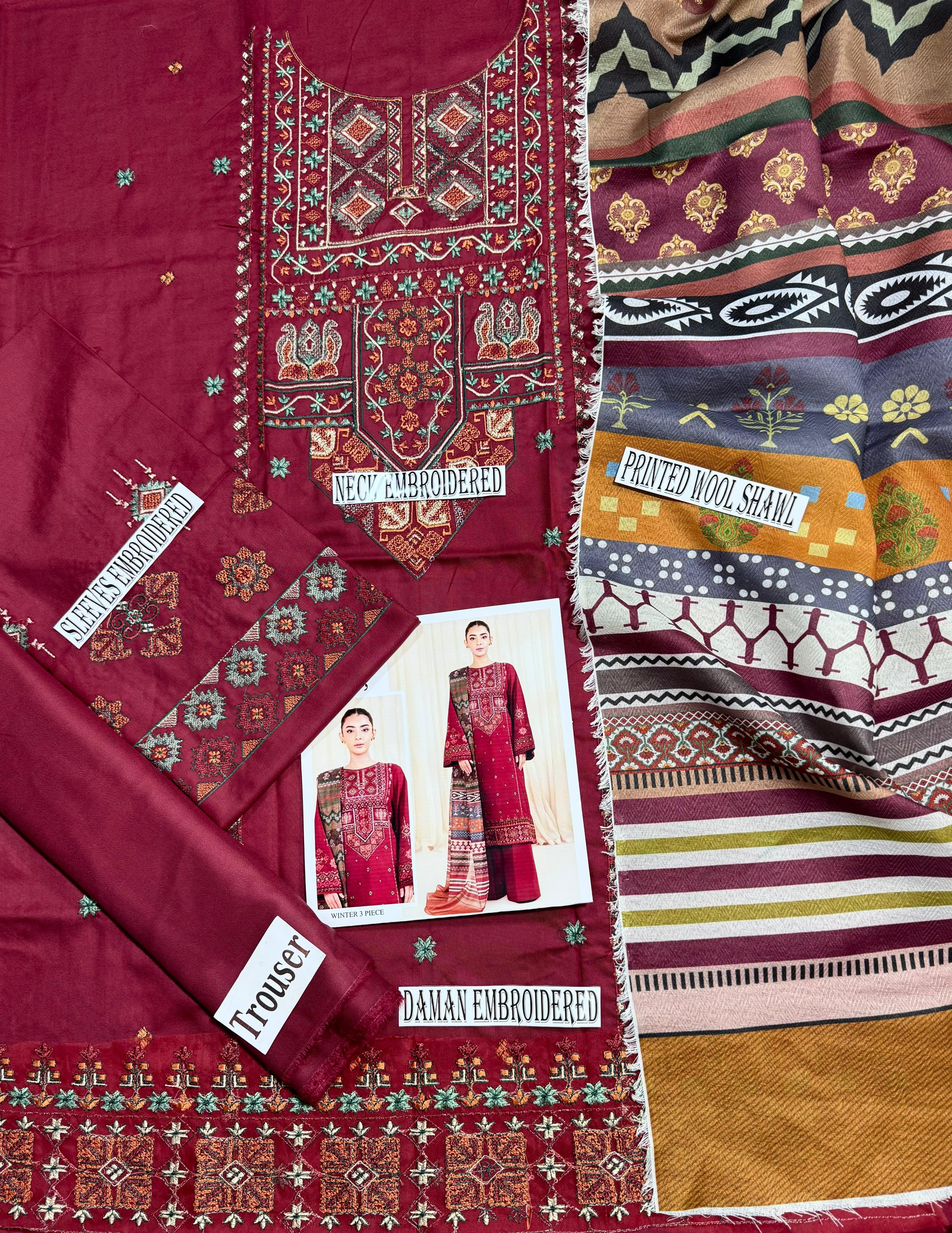 RAMSHA EMBROIDERED DHANAK 3PC WINTER COLLECTION 2k25