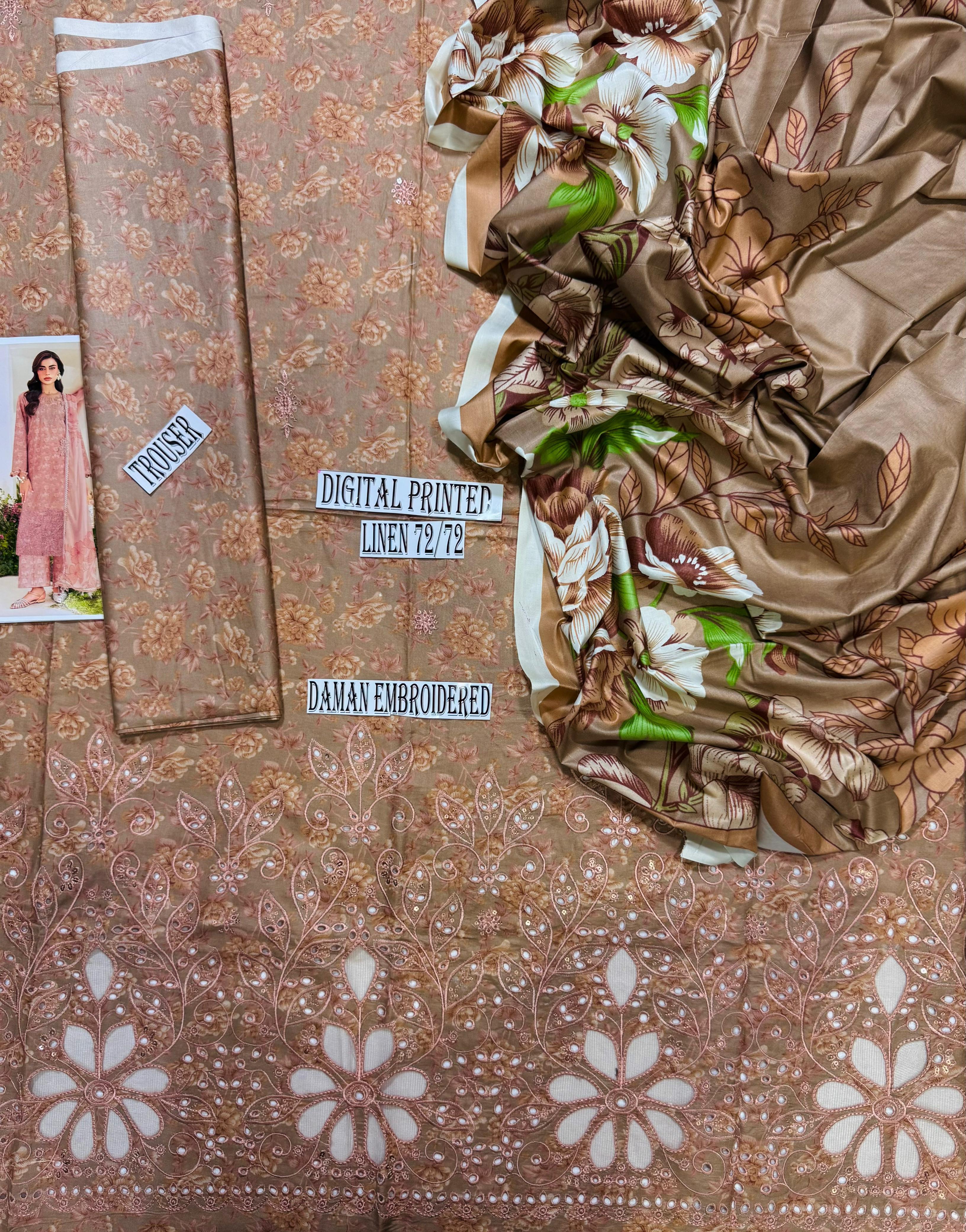 Baroque Daman LaserKari linen 3pc