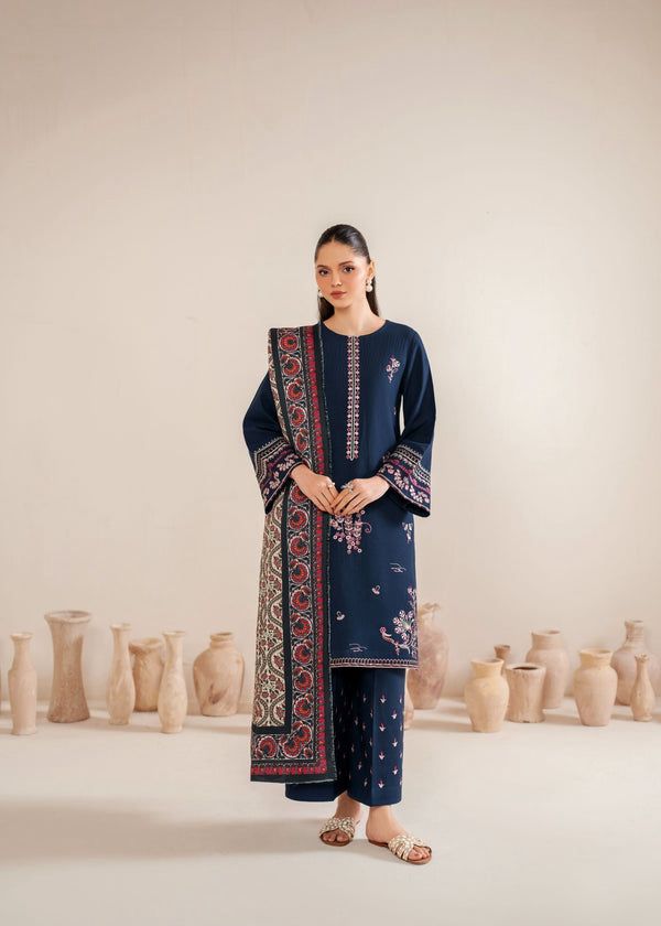AMEEMA - GARNET EMBROIDERED DHANAK UNSTICHED 3PC (AC-343)