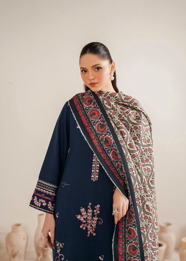 AMEEMA - GARNET EMBROIDERED DHANAK UNSTICHED 3PC (AC-343)
