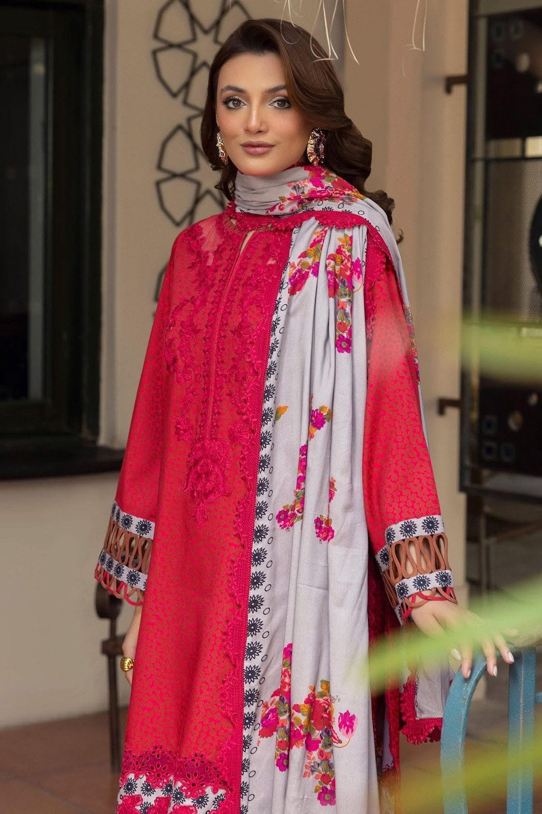 BEAUTIFUL CHARIZMA DHANAK EMBROIDERED 3PC WOOL SHAWL
