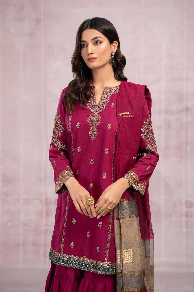 Luxe Maria B Dhanak Winter Collection Embroidered 3pc (pink)
