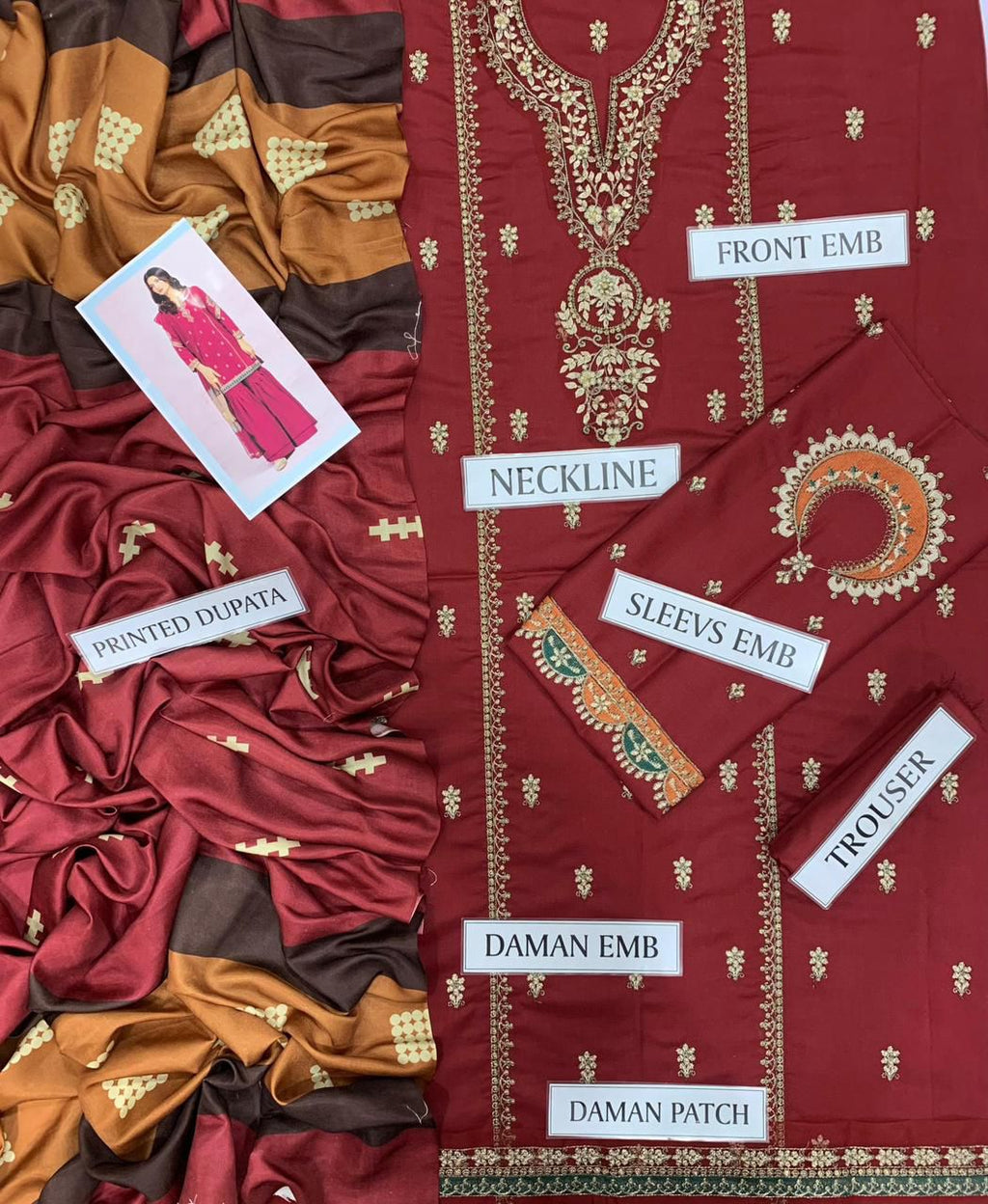 Luxe Maria B Dhanak Winter Collection Embroidered 3pc (pink)