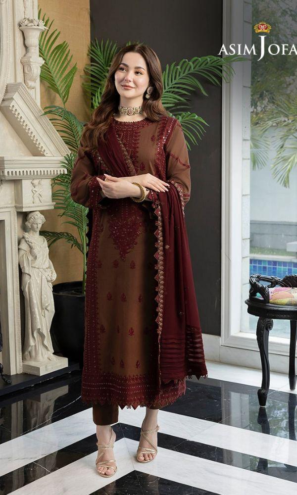 ASIM JOFA EMBROIDERED DHANAK 3PC WITH EMBROIDERED DHANAK SHAWL