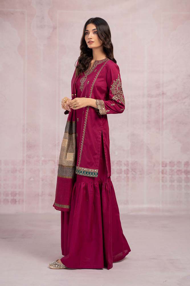 Luxe Maria B Dhanak Winter Collection Embroidered 3pc (pink)