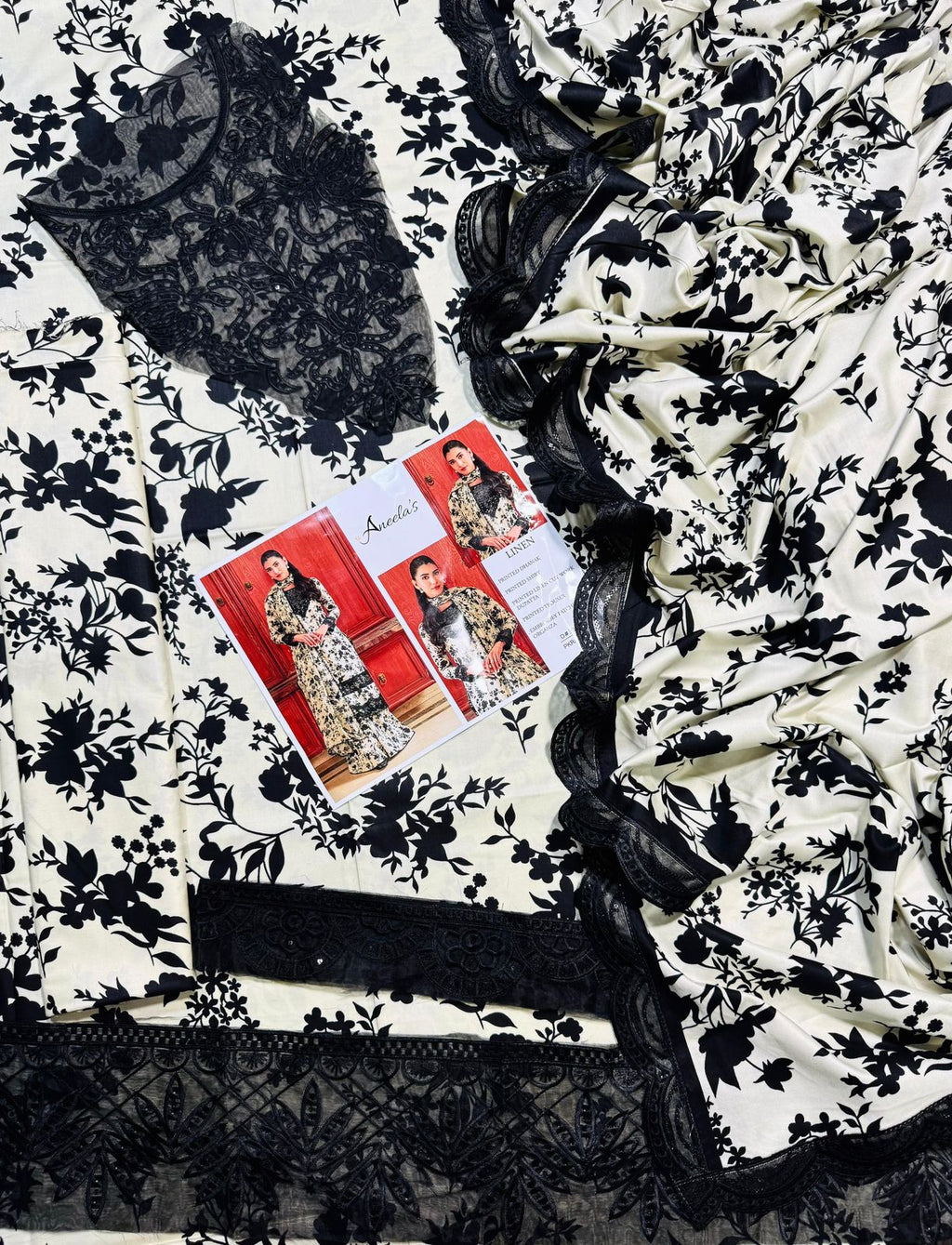 Laila- ANEELA’s COLLECTION  UNSTICHED PRINTED EMBROIDERED LINEN 3pc (AC-1755)