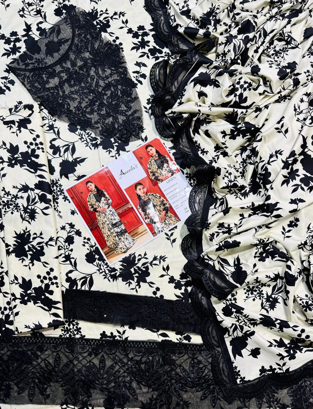 Laila- ANEELA’s COLLECTION  UNSTICHED PRINTED EMBROIDERED LINEN 3pc (AC-1755)
